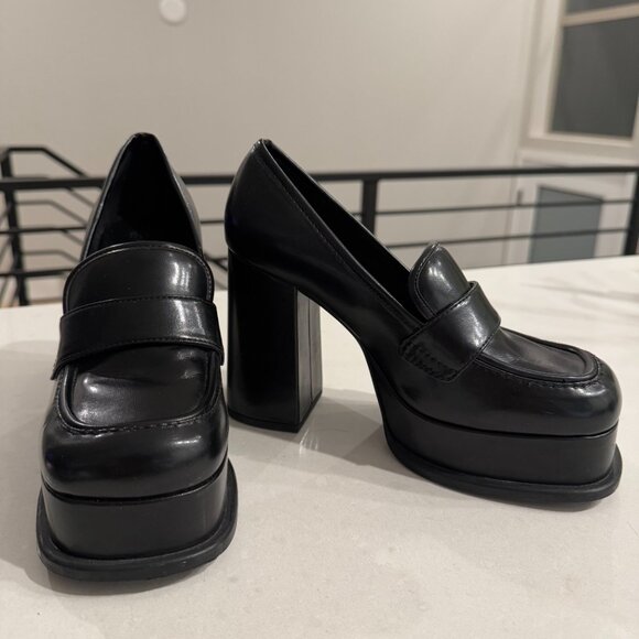 H&M Black Leather Platform Heeled Loafers - Picture 10 of 11